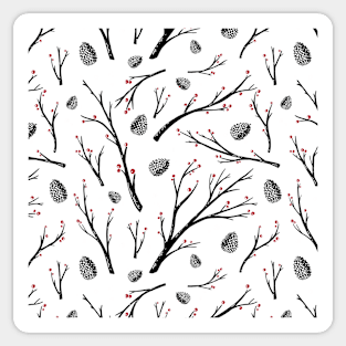 Winter trees with berries and cones. New Year and Christmas print Sticker